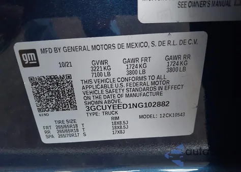 2022 Chevrolet Silverado 1500 Ltd 4Wd Short Bed Rst z USA, uszkodzony, nr VIN 3GCUYEED1NG102882